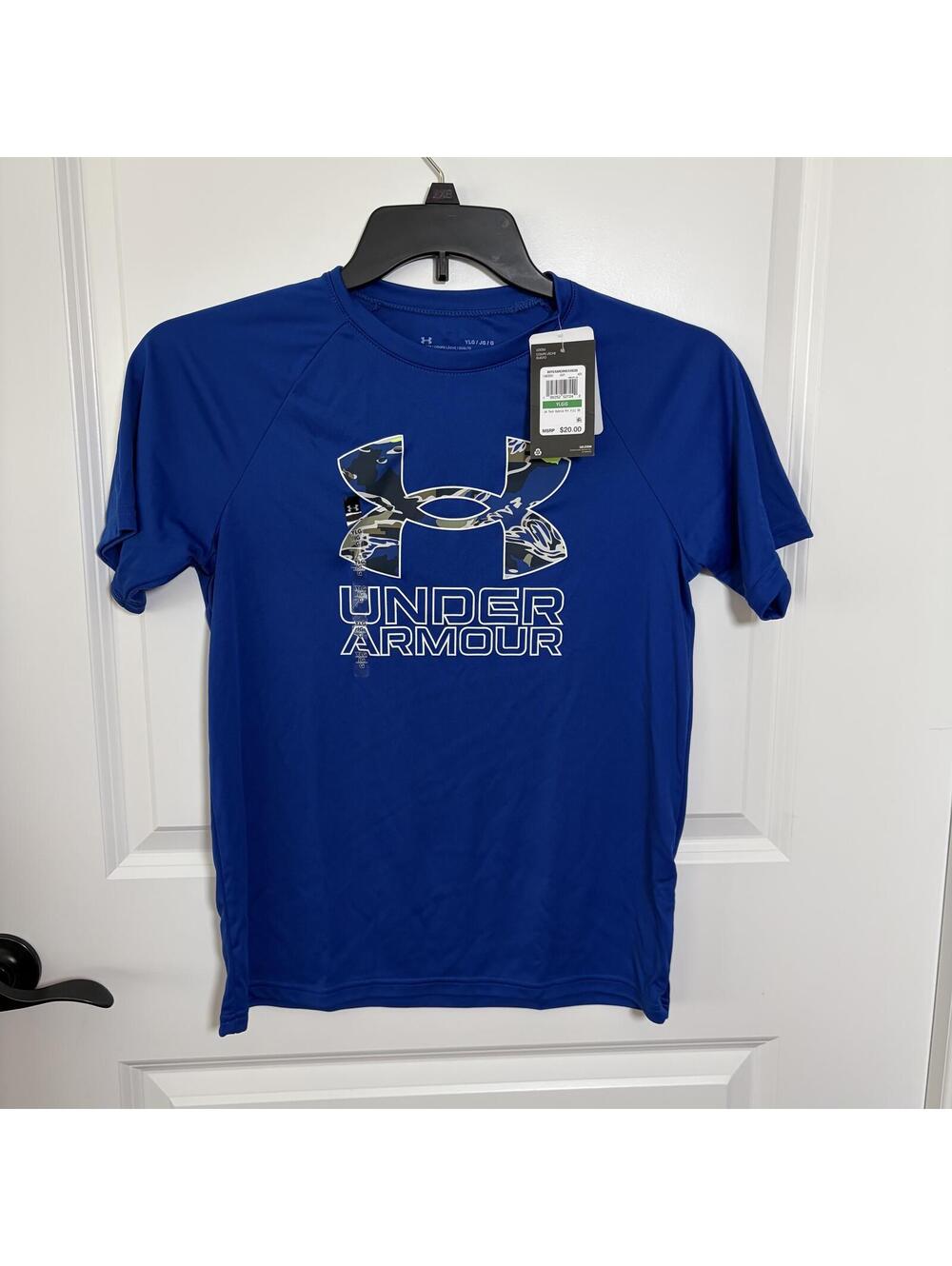 Under Armour Boys Youth UA Tech Hybrid Print Fill Short Sleeve T-Shirt Royal Bl